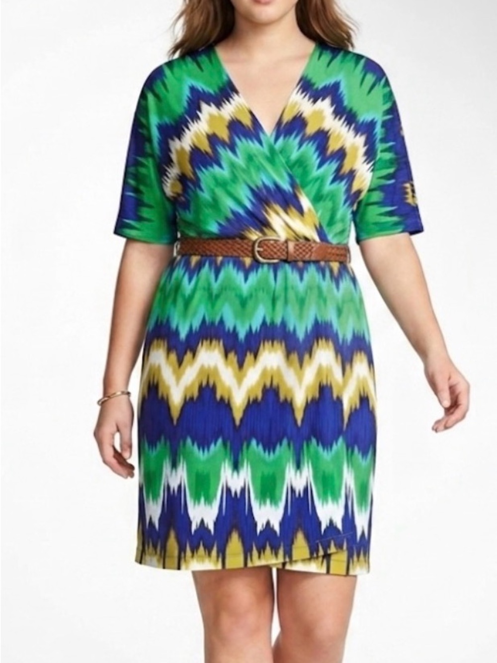 Calvin Klein Y2K Vibrant Jersey Knit Belted Print Wrap Dress Size 4 Career Bold
